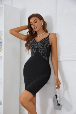 Beaded Butterfly Little Black Dress -Zapaka Sales Store CGZL221907 Black 4