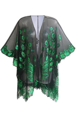 Black Sequined Peacock 1920s Cape -Zapaka Sales Store CGZL222365 Black Green 1 first