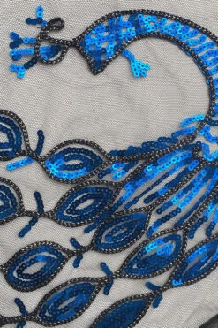 Black Sequined Peacock 1920s Cape -Zapaka Sales Store CGZL222365 Black Royal Blue 2