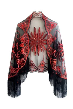 Black Golden Sequined 1920s Cape With Fringes -Zapaka Sales Store CGZL222366 Black Red 1 first