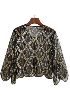 Sequined Black Fuchsia 1920s Cape -Zapaka Sales Store CGZL222368 Black Golden 2