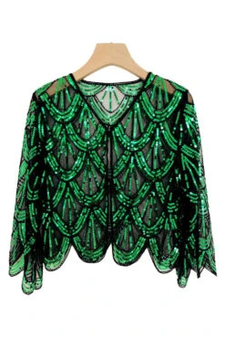 Sequined Black Fuchsia 1920s Cape -Zapaka Sales Store CGZL222368 Black Green