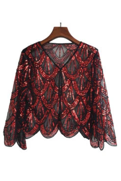 Sequined Black Fuchsia 1920s Cape -Zapaka Sales Store CGZL222368 Black Red 1 first