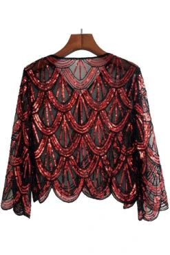 Sequined Black Fuchsia 1920s Cape -Zapaka Sales Store CGZL222368 Black Red 2