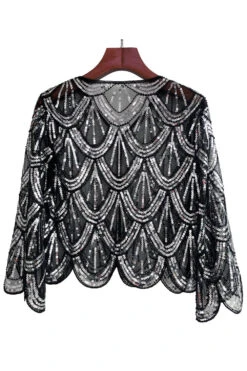 Sequined Black Fuchsia 1920s Cape -Zapaka Sales Store CGZL222368 Black Silver 2