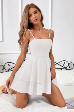 White Spaghetti Straps Sleeveless Graduation Dress -Zapaka Sales Store CGZL231145 White 3 04 03 2023