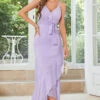 Purple Dots Asymmetrical Wedding Guest Dress