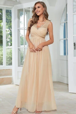 Apricot Chiffon Long Wedding Guest Dress With Lace -Zapaka Sales Store CGZL231273 Apricot 1 first 10 04 2023 3c3de46a ba68 4d38 8256 a363909800fc