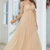 Apricot Chiffon Long Wedding Guest Dress With Lace