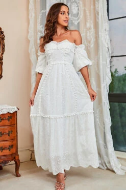 Off The Shoulder White Casual Dress 9 Off The Shoulder White Casual Dress -Zapaka Sales Store CGZL231333 White 5