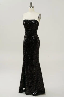 Black Strapless Sequined Mermaid Prom Dress -Zapaka Sales Store CMYY001 Black 3