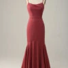 Desert Rose Spaghetti Straps Mermaid Open Back Bridesmaid Dress