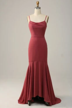 Desert Rose Spaghetti Straps Mermaid Open Back Bridesmaid Dress