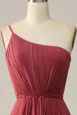 One Shoulder Desert Rose A Line Long Bridesmaid Dress -Zapaka Sales Store CR531 6 Desert Rose 4