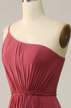 One Shoulder Desert Rose A Line Long Bridesmaid Dress -Zapaka Sales Store CR531 6 Desert Rose 5