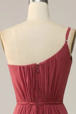 One Shoulder Desert Rose A Line Long Bridesmaid Dress -Zapaka Sales Store CR531 6 Desert Rose 6