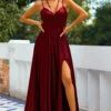 Burgundy Satin Long Dress