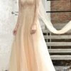 Champagne Beaded Long Prom Dress