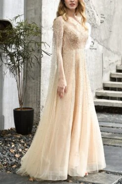 Champagne Beaded Long Prom Dress -Zapaka Sales Store DSC 4440