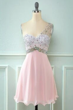 One Shoulder Sequins Cocktail Dress -Zapaka Sales Store DT90298 Pink 11 first