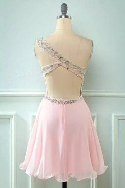 One Shoulder Sequins Cocktail Dress -Zapaka Sales Store DT90298 Pink 55