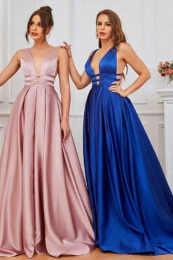 Blush Satin Long Prom Dress