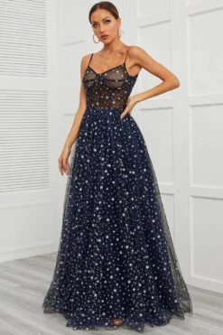 Spaghetti Straps Navy Long Prom Dress With Star -Zapaka Sales Store Image02 77fbf145 6631 4656 86af 320144192a8e