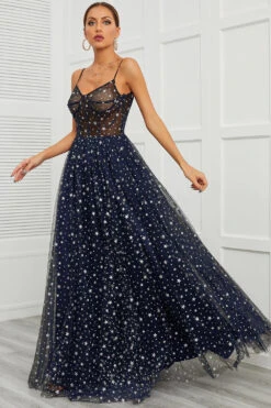 Spaghetti Straps Navy Long Prom Dress With Star -Zapaka Sales Store Image04 1ab846ce 7e4c 4b72 b485 2fbb84a1341f