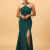 Green Mermaid Chiffon Bridesmaid Dress With Slit