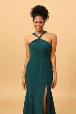 Green Mermaid Chiffon Bridesmaid Dress With Slit -Zapaka Sales Store PPDG1606 Pine 6