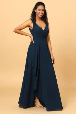 Navy V-Neck Chiffon Bridesmaid Dress With Ruffles -Zapaka Sales Store PPDG7102 20Dark 20Navy 20 5