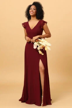 Chiffon Burgundy Bridesmaid Dress With Slit -Zapaka Sales Store PPDG8105 20Cabernet 20 4