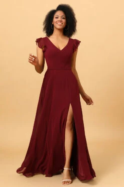 Chiffon Burgundy Bridesmaid Dress With Slit -Zapaka Sales Store PPDG8105 20Cabernet 20 5