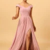 Ruffles Chiffon Pink Bridesmaid Dress With Slit