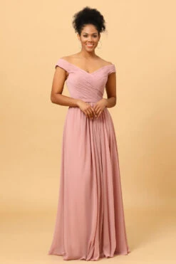 Ruffles Chiffon Pink Bridesmaid Dress With Slit -Zapaka Sales Store PPDG8212 Dusty Rose 4