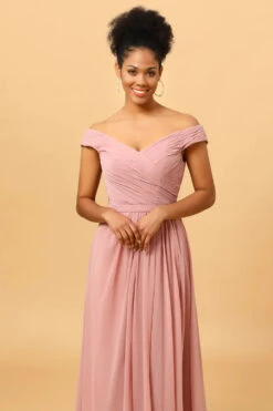 Ruffles Chiffon Pink Bridesmaid Dress With Slit -Zapaka Sales Store PPDG8212 Dusty Rose 5