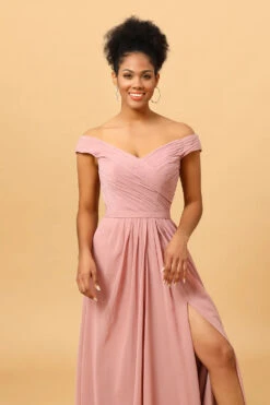 Ruffles Chiffon Pink Bridesmaid Dress With Slit -Zapaka Sales Store PPDG8212 Dusty Rose 6