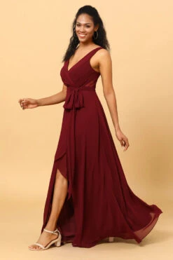 Burgundy Wrap Chiffon Bridesmaid Dress With Slit -Zapaka Sales Store PPHG8603 20Cabernet 20 3