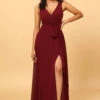 Burgundy Wrap Chiffon Bridesmaid Dress With Slit