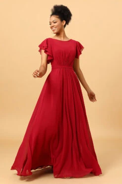 Chiffon Burgundy Bridesmaid Dress With Ruffles Sleeves -Zapaka Sales Store PPHG9805 Burgundy 4