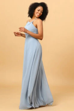 Halter Chiffon Blue Bridesmaid Dress With Ruffles -Zapaka Sales Store PPYG0904 Dusty Blue 5