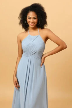 Halter Chiffon Blue Bridesmaid Dress With Ruffles -Zapaka Sales Store PPYG0904 Dusty Blue 6