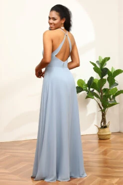 Dusty Blue Halter Blackless Bridesmaid Dress -Zapaka Sales Store PPZZ6201 Dusty Blue 4