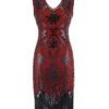Red Sequins Beaded V-neck 1920s Dress