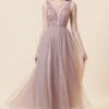Sparkly Blush Beaded Long Tulle Prom Dress