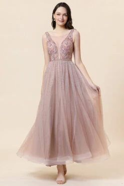Sparkly Blush Beaded Long Tulle Prom Dress -Zapaka Sales Store SQ9411Blush 5 257dbe53 53d2 456b a86c 61095dfddeb4