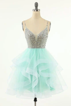 Pink Beaded Short Prom Dress -Zapaka Sales Store SQS341036 Green 1