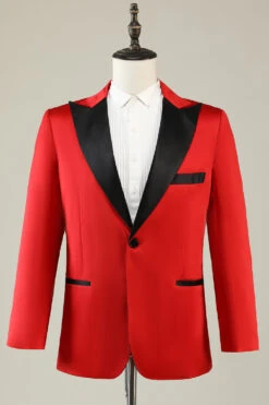 Notched Lapel Red Prom Blazer For Men
