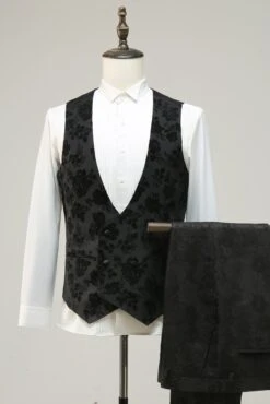 Black Peak Lapel Jacquard Men's Prom Suits -Zapaka Sales Store WHM0029Black 4