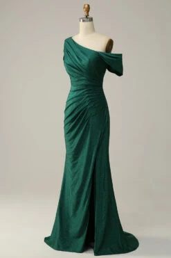 Mermaid One Shoulder Dark Green Long Prom Dress -Zapaka Sales Store YMS202313DarkGreen 3